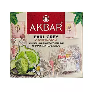 Akbar Граф Грей черный чай с ароматом бергамота в пакетиках, 100 шт