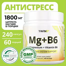 Магний цитрат с витамином В6 (магний в6), витамины для борьбы со стрессом и усталостью, Magnesium Citrate, 240 капсул