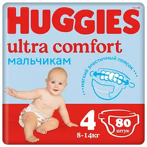 Подгузники Huggies Ultra Comfort, размер 4, 8-14 кг, 80 шт