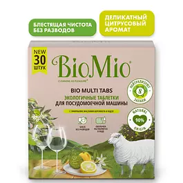 Таблетки для посудомоечной машины BioMio 30 шт., гипоаллергенные бесфосфатные, в водорастворимой пленке, с эфирными маслами бергамота и юдзу