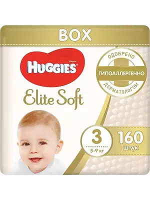 Подгузники-трусики Huggies Elite Soft, размер 3, 5-9 кг, 160 шт