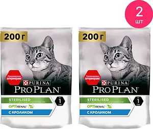Корм для кошек сухой Pro Plan &#x2F; Про План Sterilised для стерилизованных взрослых животных гранулы с кроликом 200г &#x2F; кошачья еда для ежедневного кормления (комплект из 2 шт), 200 г.