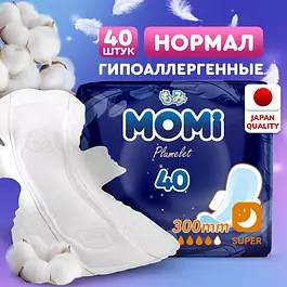 MOMI Супер женские гигиенические прокладки Super с крылышками 30 см, 40 шт.
