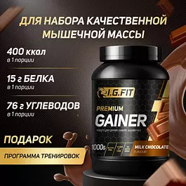Гейнер I.G.FIT, шоколад, 1000 г (белково-углеводный для набора мышечной массы, для похудения, для спорта, спортивное питание с мерной ложкой)