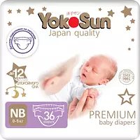 Подгузники YokoSun Premium, размер NB, 0-5 кг, 36 шт