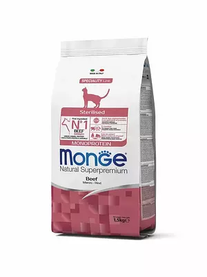 Сухой корм Monge Speciality Line Monoprotein Sterilised для взрослых стерилизованных кошек, говядина, 1500 г.