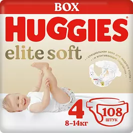 Подгузники Huggies Elite Soft, размер 4, 8-14 кг, 108 шт