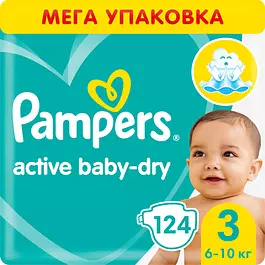 Подгузники Pampers Active Baby Dry, размер 3, 6-10 кг, 124 шт