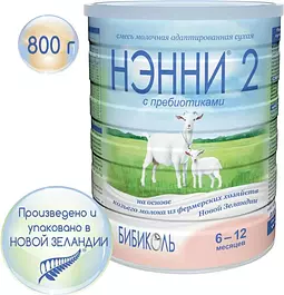 Молочная смесь Бибиколь Нэнни с пребиотиками 2, с 6 месяцев, на основе козьего молока, 800 г