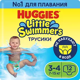 Подгузники-трусики для плавания Huggies Little Swimmers, размер 3-4, 7-15 кг, 12 шт