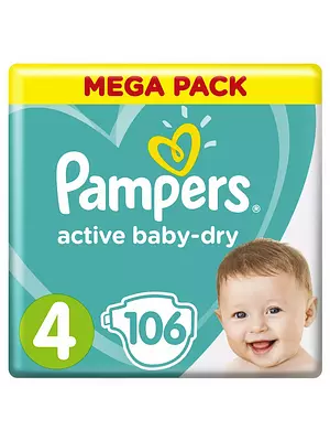 Подгузники Pampers Active Baby Dry, размер 4, 9-14 кг, 106 шт