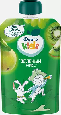 Пюре фруктовое ФрутоKids с 9 месяцев, зеленый микс, 90 г x 12