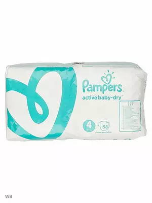 Подгузники Pampers Active Baby Dry, размер 4, 9-14 кг, 58 шт