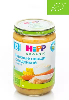 Пюре Hipp с 1 года, нежные овощи с индейкой, 190 г