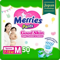 Подгузники-трусики Merries Good Skin, размер M, 7-12 кг, 50 шт