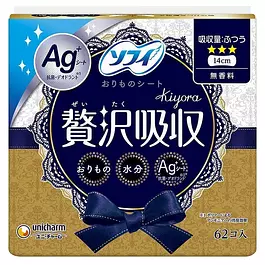 UNICHARM "Sofy" Kiyora Premium Ежедневные гигиенические прокладки супервпитывающие, без аромата, 14 см., 62 шт.