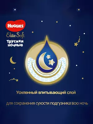 Подгузники-трусики Huggies Elite Soft, ночные, размер 6, 15-25 кг, 32 шт