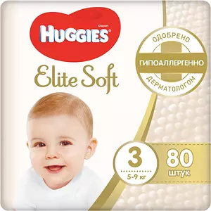 Подгузники Huggies Elite Soft, размер 3, 5-9 кг, 80 шт