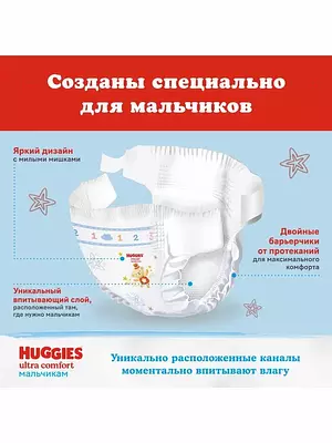 Подгузники Huggies Ultra Comfort, размер 5, 12-22 кг, 128 шт