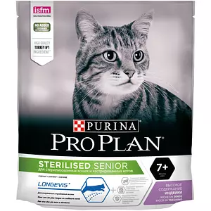 PRO PLAN Sterilised LONGEVIS, Сухой корм для пожилых стерилизованных кошек старше 7 лет, индейка, 400 г.