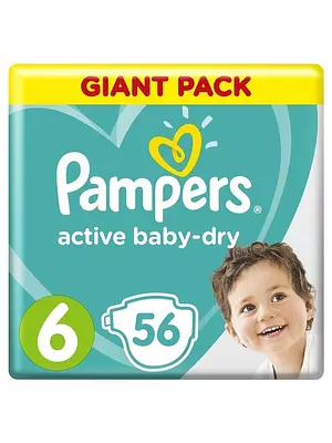 Подгузники Pampers Active Baby Dry, размер 6, 13-18 кг, 56 шт