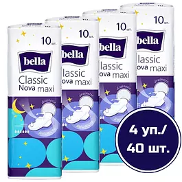 Прокладки женские bella Classic Nova Maxi ночные удлиненные 10 шт x 4 уп./ 40 шт.