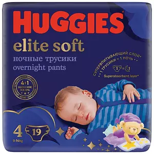Подгузники-трусики Huggies Elite Soft, ночные, размер 4, 9-14 кг, 19 шт