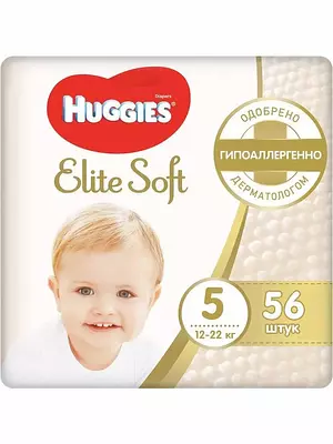 Подгузники Huggies Elite Soft, размер 5, 12-22 кг, 56 шт